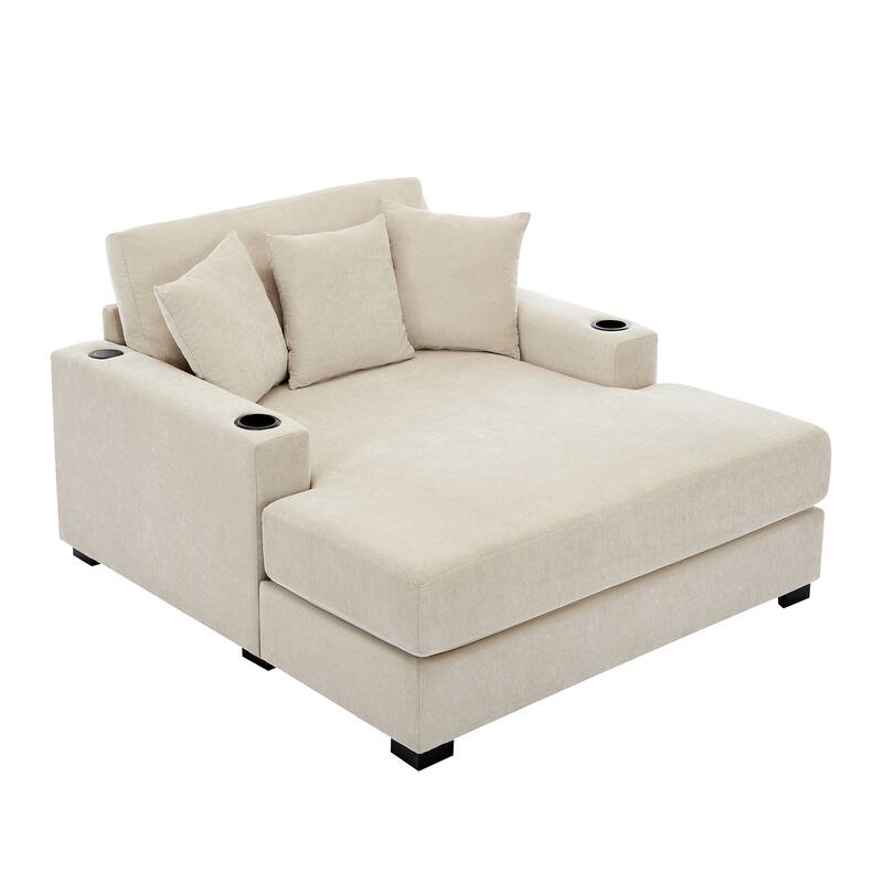 Oversized Chaise Lounger Modern Sofa Couch with Pillows, Charge Station & Cup Holders