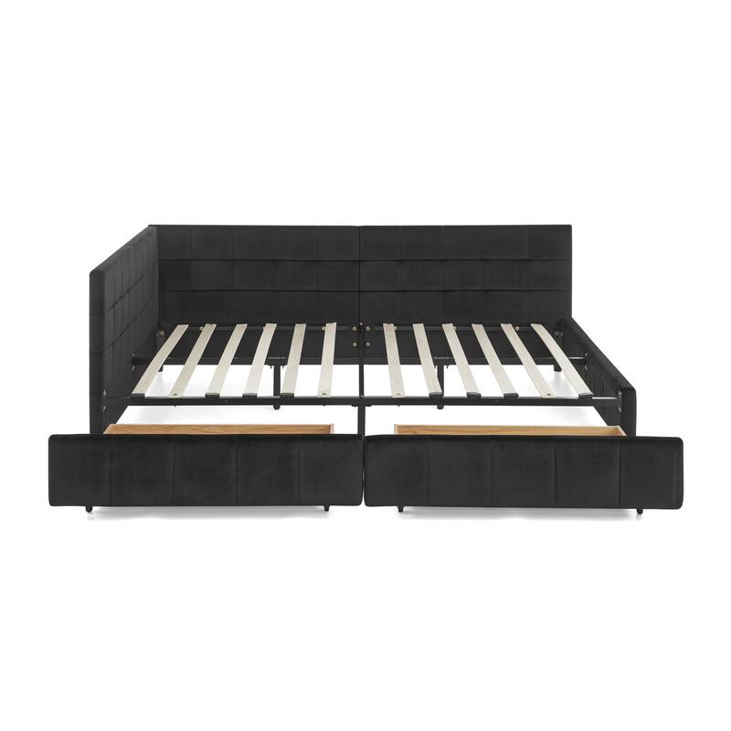 Roomfitters Full Upholstered Storage Sofa Bed Frame with Backrest and Armrests, Velvet Platform Bed