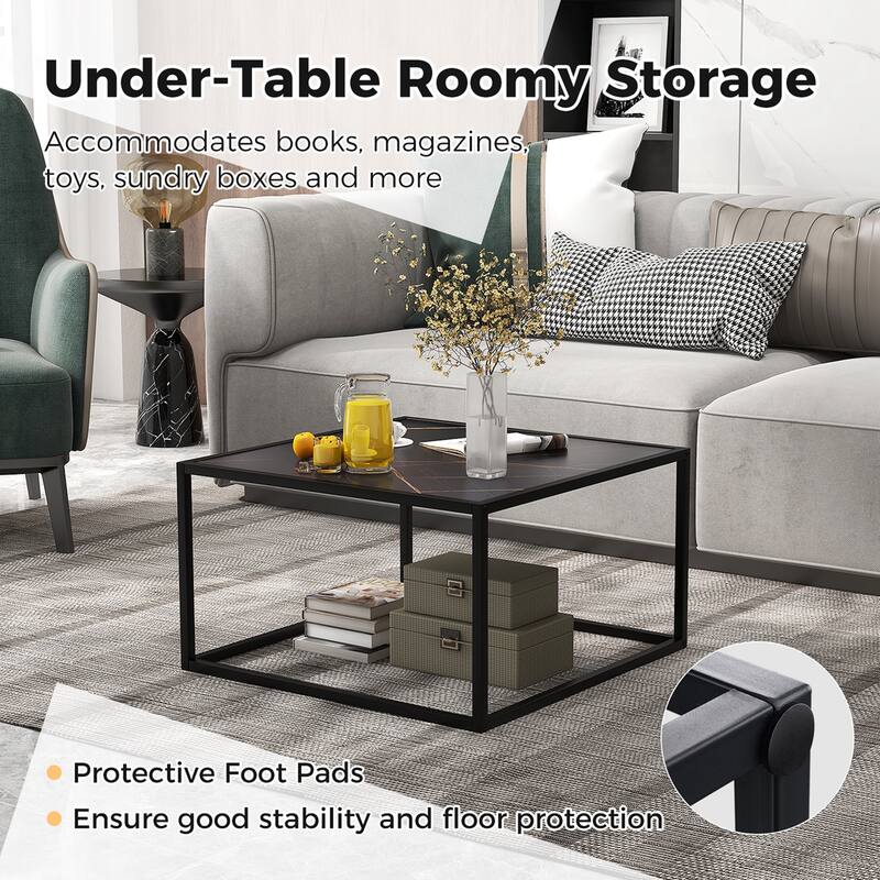 Costway Coffee Table Modern Rectangular Coffee Table Metal Frame For - 27.5'' x 27.5'' x 16''