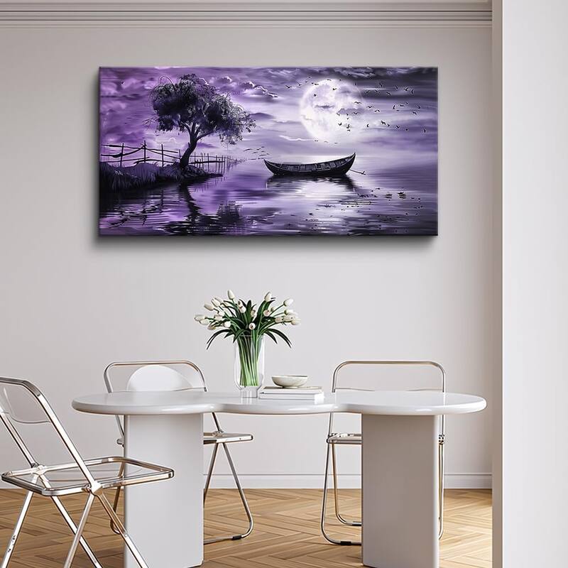 Modern Purple Lake View Wall Pictures Artwork