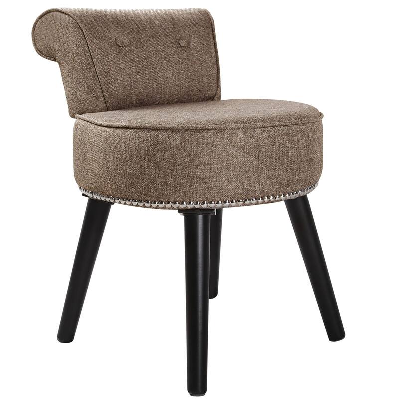 VEIKOUS Makeup Vanity Stool Chair with Low Back and Wood Legs-17.3" x 15.7" x 25.1"