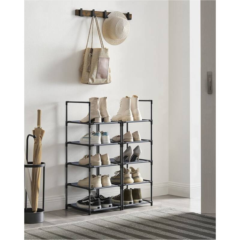 10 Tier Space-Saving Shoe Shelf with Metal Frame and Non-Woven Fabric Shelves