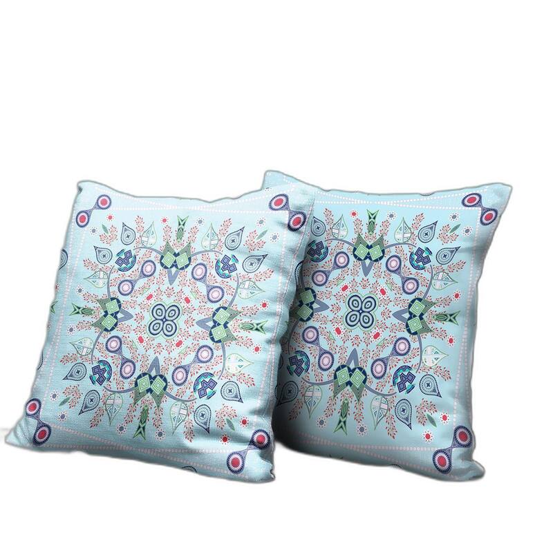 HomeRoots 16" x 16" Light Blue Blown Seam Paisley Indoor Outdoor Throw Pillow - 16.00' X '5.00' X '16.00