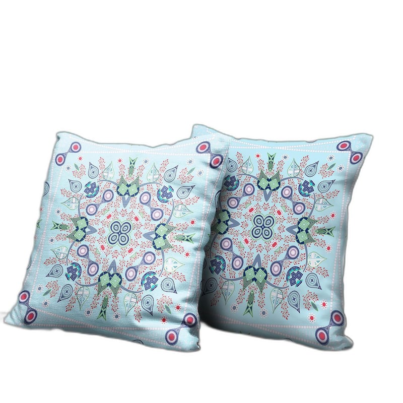 HomeRoots 26" x 26" Light Blue Blown Seam Paisley Indoor Outdoor Throw Pillow - 26.00' X '5.00' X '26.00