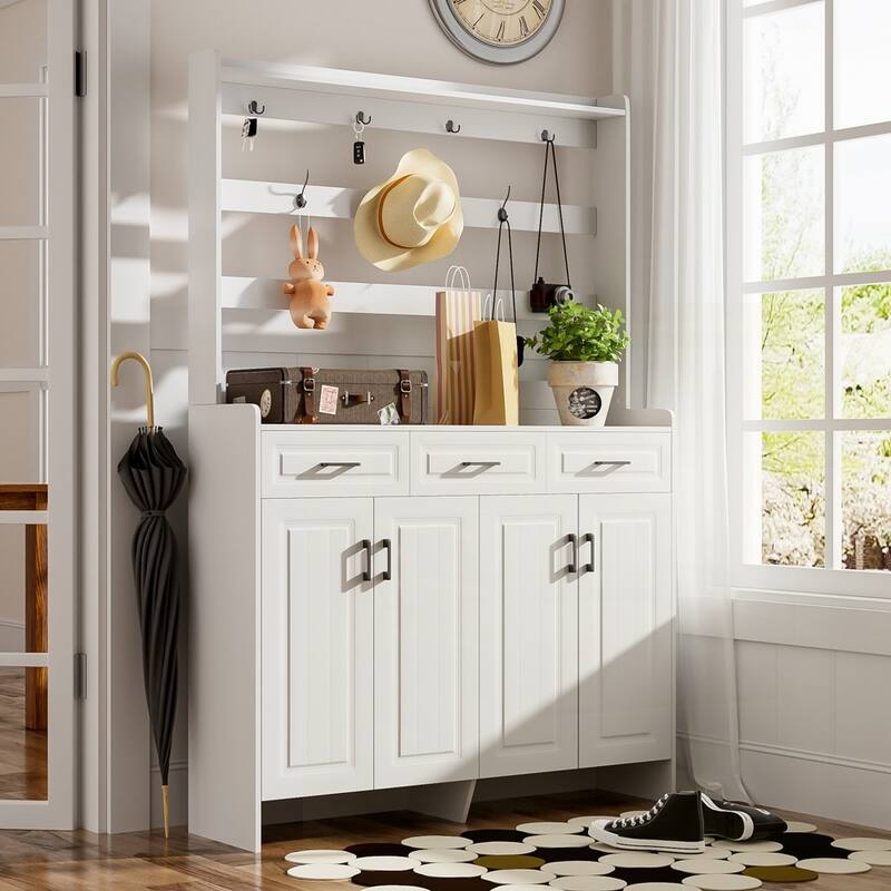 Four-Door Shoe Cabinet with Coat Rack
