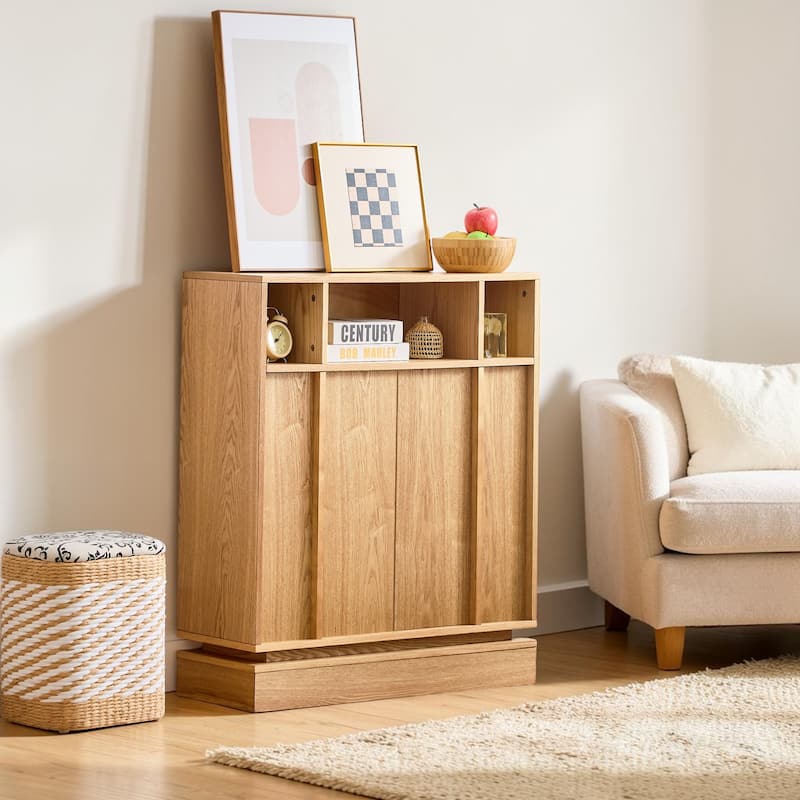 Farmhouse Fluted Sideboard Cabinet with Adjustable Shelves, Buffet Storage Cabinet with Doors