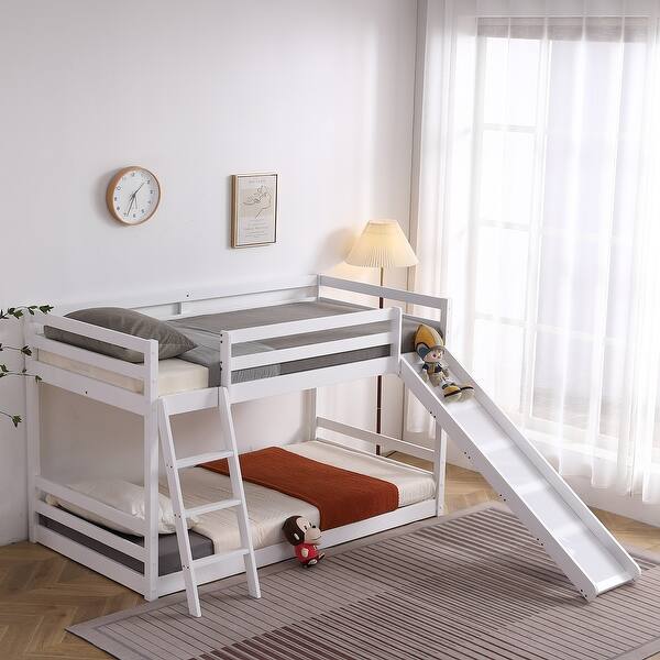 slide 2 of 15, Elevated Cross Guard Rail With Slide Twin Pine Wooden Bed Multi
