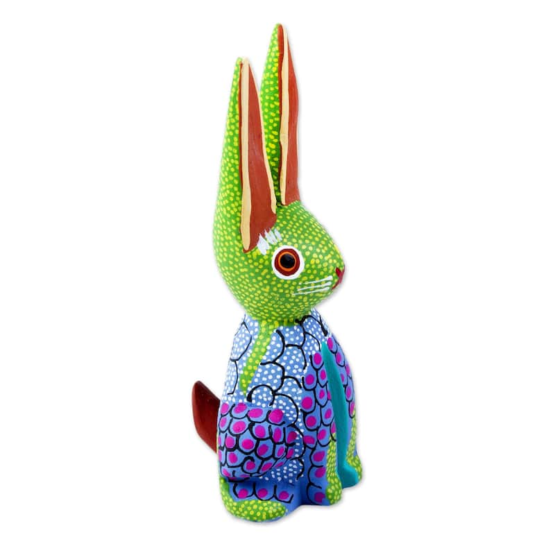 Novica Handmade Colorful Bunny Wood Alebrije Figurine