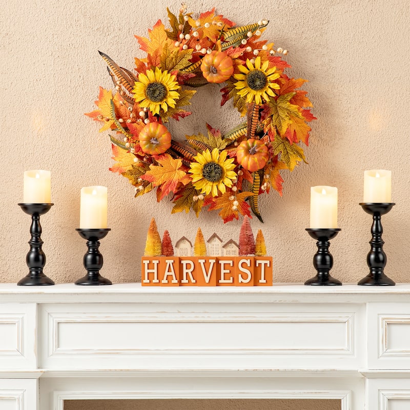Glitzhome 14"L Fall Harvest Wooden House & Brush Trees Table Decor