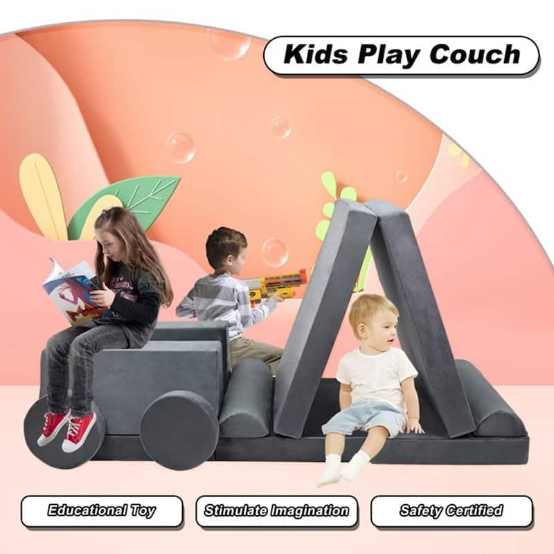 DoCred Kids Couch Play Set Modular Convertible Sofa 10-Piece - Small