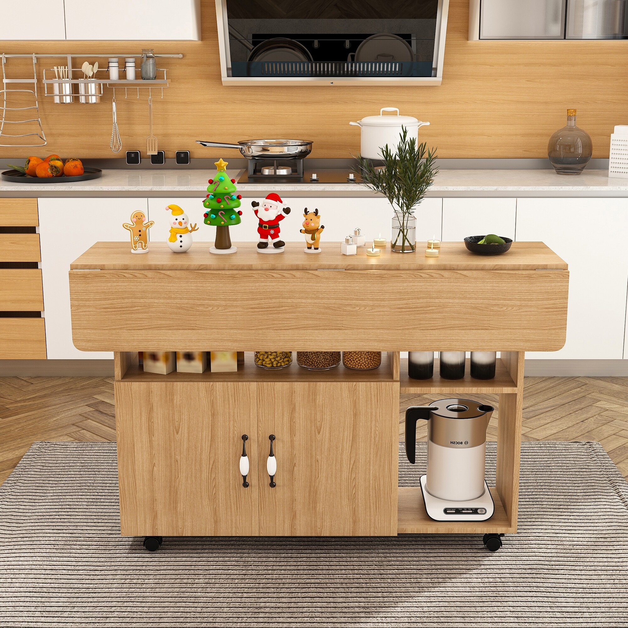 Multi-Functional Folding Table with Storage Shelves and Wheels, 47