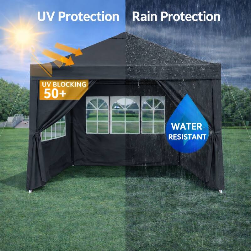 Outdoor 10x 10Ft Pop Up Gazebo Canopy Tent Removable Sidewall with Zipper, 2pcs Sidewall with Windows,with 4pcs Weight sand bag