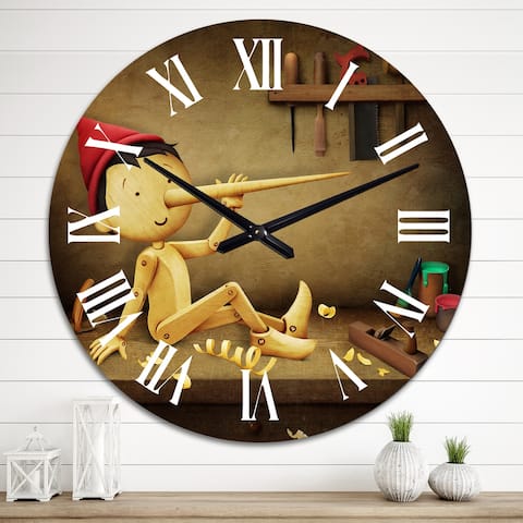 Designart 'Pinocchio With Long Nose And Red Hat' Children's Art wall clock