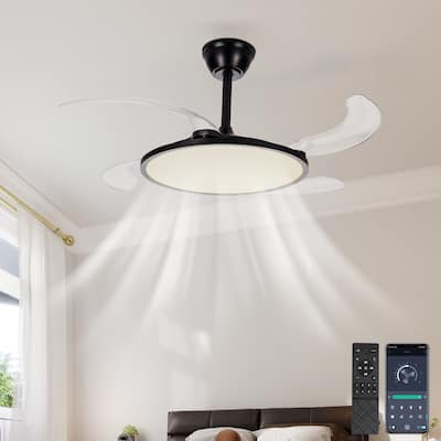 42" White Retractable Ceiling Fan with Light - Remote - Dimmable