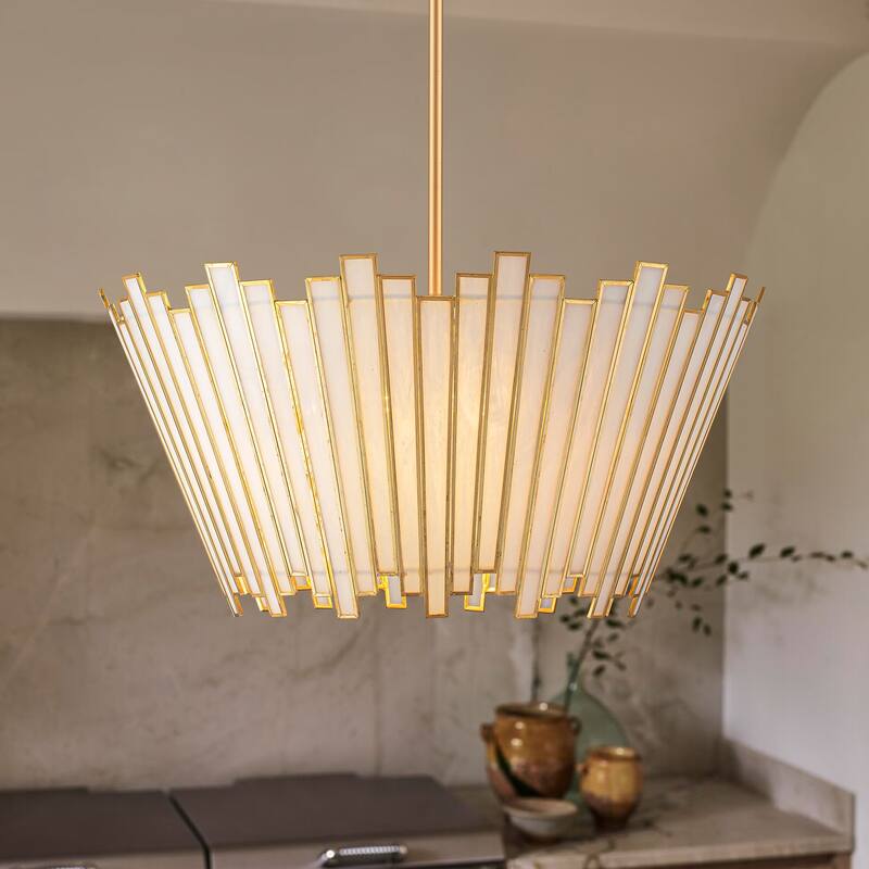 4-Light Modern Metal & GlassChandelier with White Jade Glass Shade for Living Room - 4 Light - 4 Light - Gold