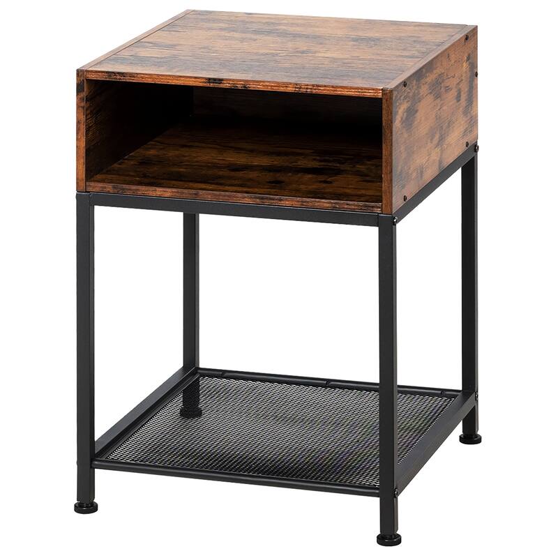 Costway 16" 3-tier Wood Top End Table w/ Metal Frame Storage Cube & - See Details