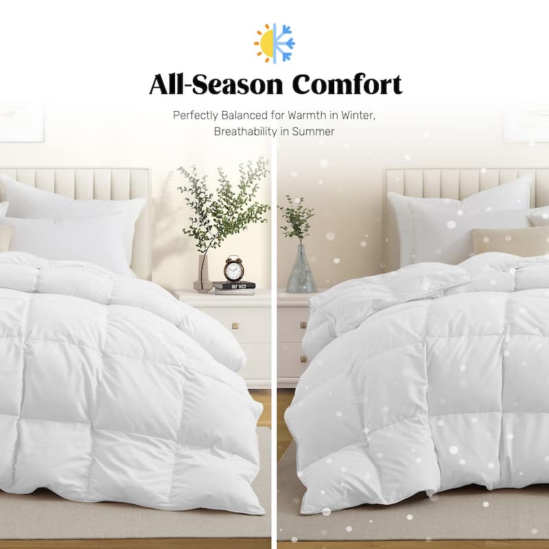 Medium Warmth All Season 600 Fill Power White Goose Feather Down Comforter Duvet Insert
