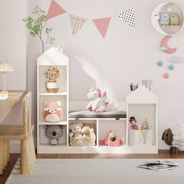 slide 2 of 9, Kids Toy Storage Organizer Children Bookcase with Reading