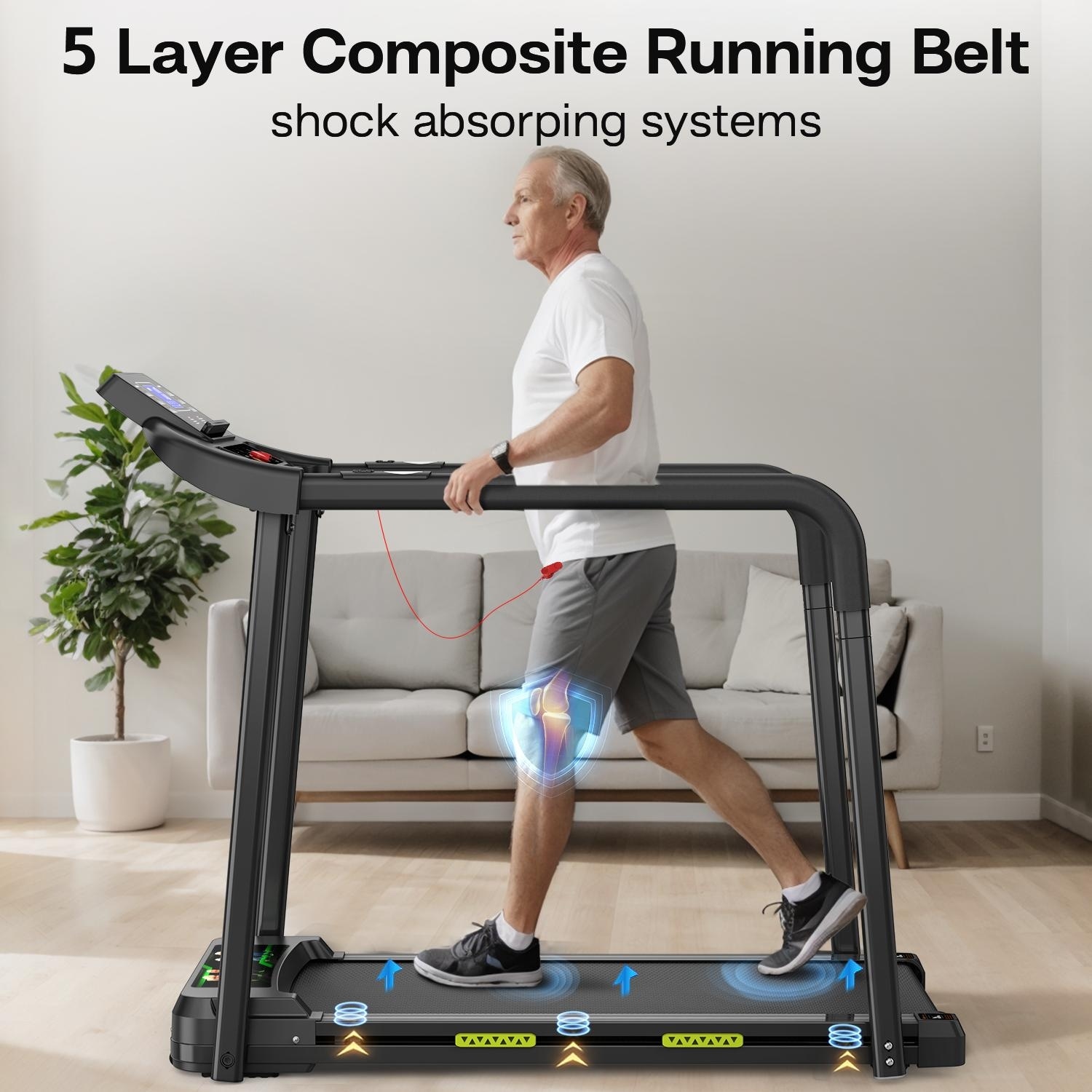 Folding Electric Treadmill, Walking Pad Jogging Treadmill with Heart Rate Monitor and Secure Handrails, Treadmill for Seniors