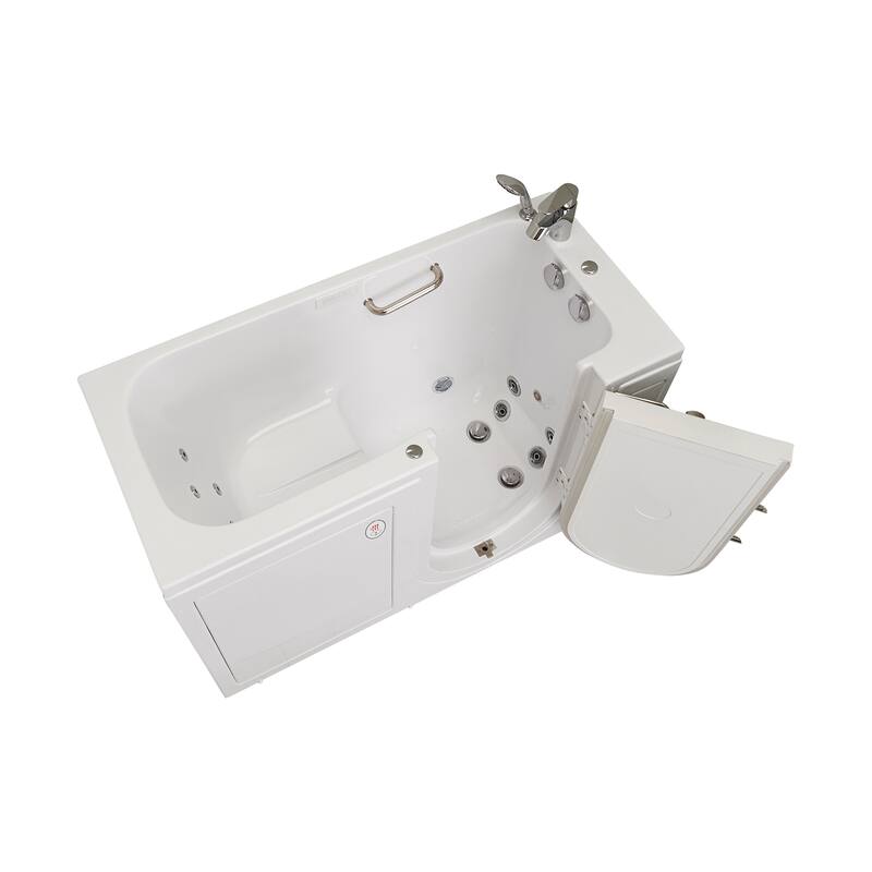 Ella Lounger 27"x60" Acrylic Hydro Massage Walk-In Bathtub with Outward Swing Door, 2 Piece Fast Fill Faucet, 2" Dual Drain