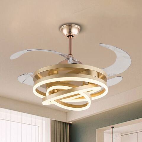 3- Light 42" Modern Gold LED Ceiling Fan Chandelier with Remote