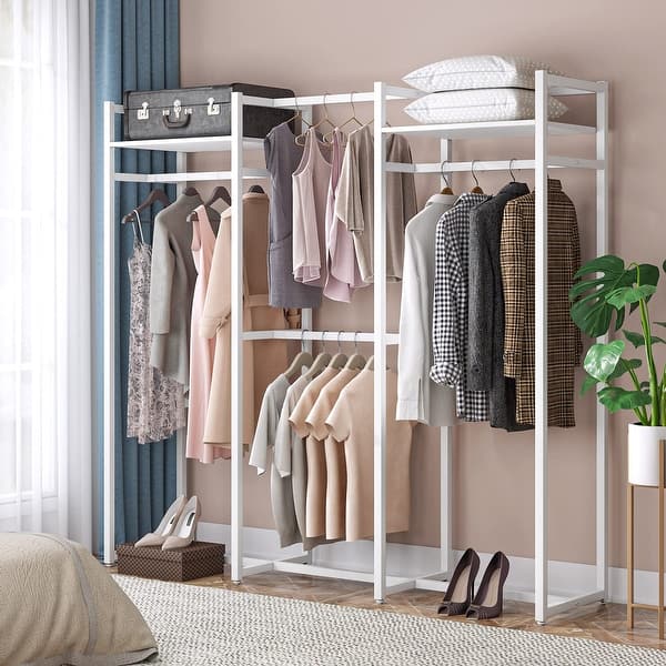 Free-standing Closet Organizer , Double Hanging Rod Clothes Garment Ra