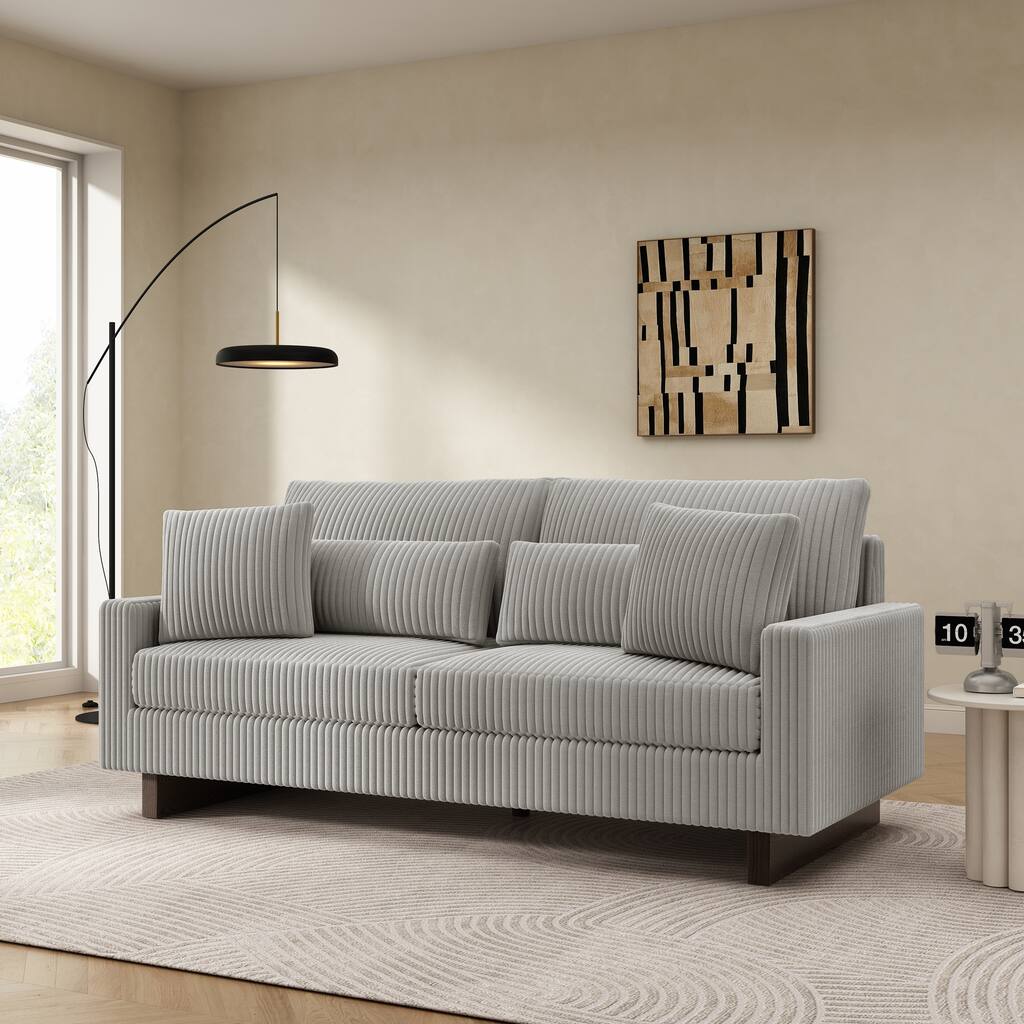 Christopher Knight Home - Cordua American Design Upholstered Loveseat Sofa with Four Pillows and Soft Corduroy Fabric