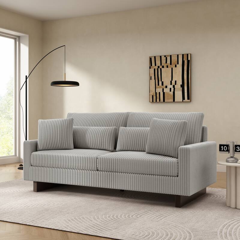 Christopher Knight Home - Cordua American Design Upholstered Loveseat Sofa with Four Pillows and Soft Corduroy Fabric