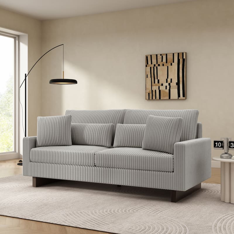 Modern Loveseat Sofa 80.3" Sofa Couch Upholstered Sofa with Four Pillows for Living Room - Grey