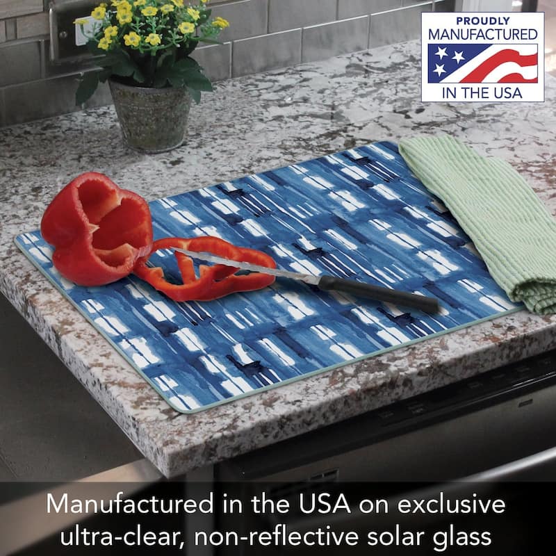 Indigo Lines 3mm Heat Tolerant Tempered Glass Cutting Board 15” x 12” Manufactured in the USA Dishwasher Safe