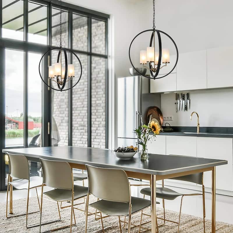 Modern Farmhouse Large 4-light Globe Chandelier Black Gold Dimmable Island Light - D23" x H 25"