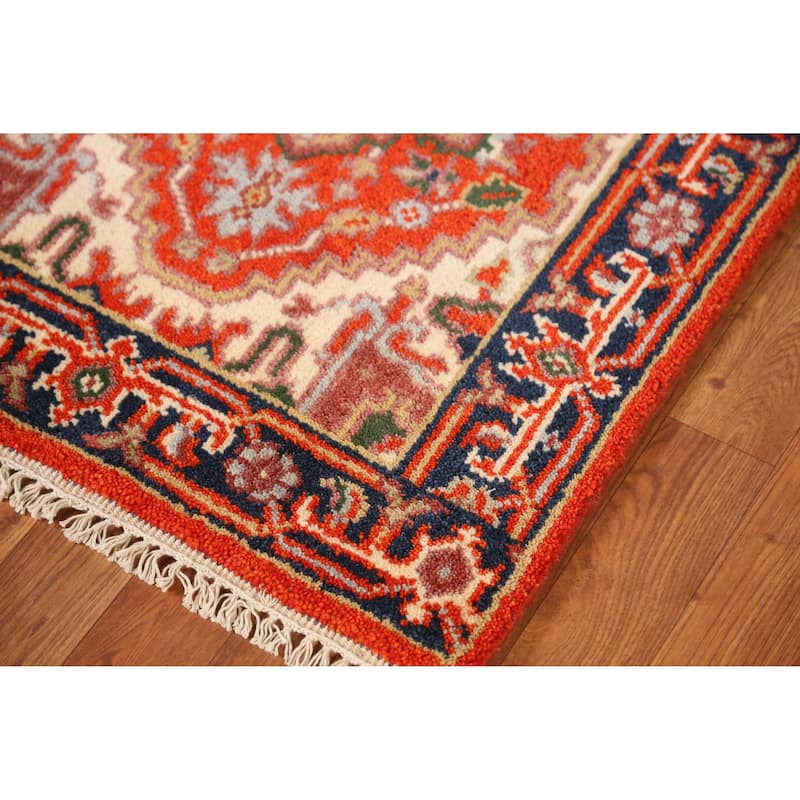 Geometric Heriz Serapi Indian Runner Rug Handmade Orange Wool Carpet - 2'5" x 9'11"
