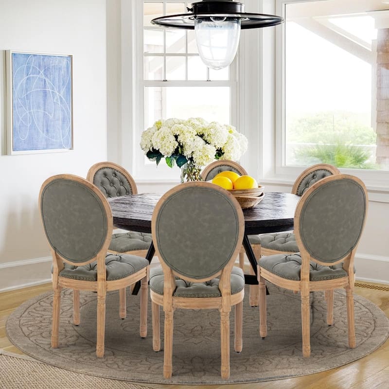Upholstered French Style Nailhead Dining Chairs(Set of 6) - Green Leather Set of 6