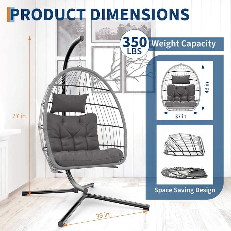 Patio Swing Egg Chair with Stand for Beach, Garden