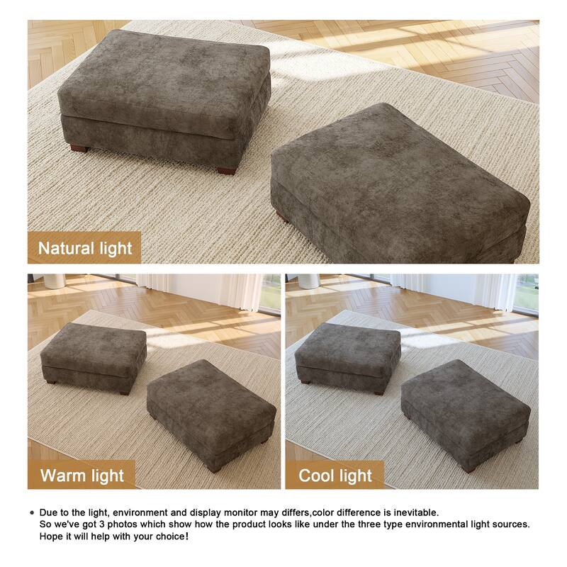 2 Set Modern 41" W Rectangle Chenille Ottoman