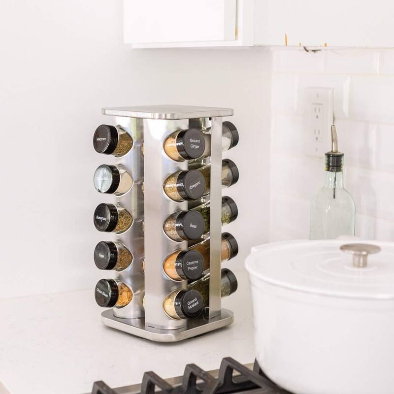 20 Jar Spice Rack with Spices Included Revolving Tower Organizer for Kitchen Spices and Seasonings,Free Spice Refills