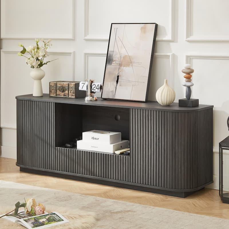 64 Inch Wavy TV Stand, Rounded Sideboard