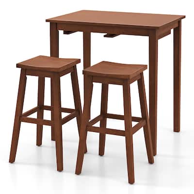 Gymax 3 PCS Bar Table Set w/ 1 Table 2 Bar Stools Wood Veneered