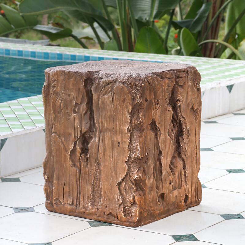 Roomfitters Amira Outdoor Tree Stump Side Table, Weather Resistant MGO Faux Wood Accent, Brown Finish