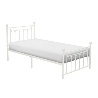 Twin Platform Bed with Open Slatted Frame and Ball Finials