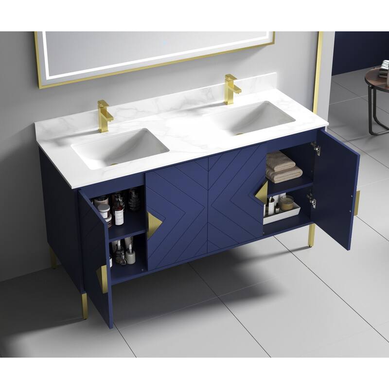 60" Fairy Wht CT Eileen Double sink vanity - Navy Blue