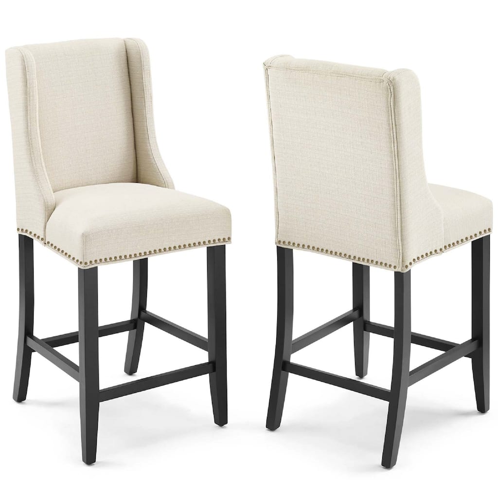 Modway Baron Counter Stool Upholstered Fabric Set of 2 in Beige