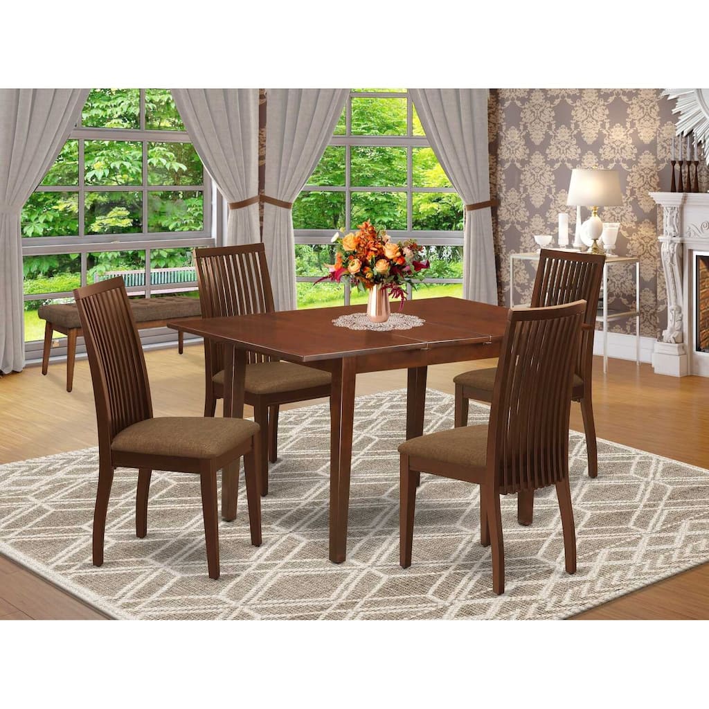 5-Piece Mahogany Finish Solid Wood Top - Rectangular Dining Room Set - Seats 4