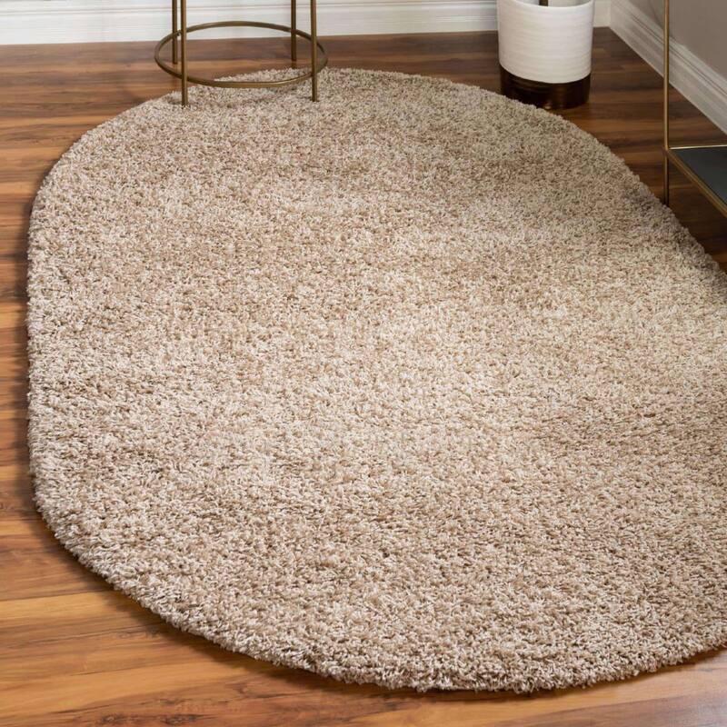 Shag Laurian Collection Area Rug - 3'3"x5'3" Oval - Taupe