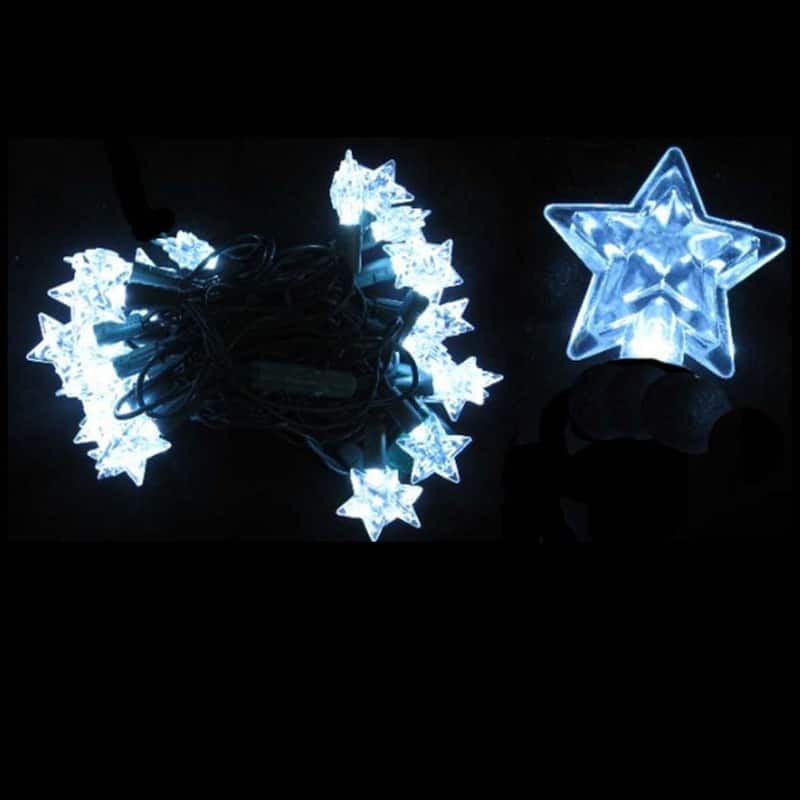 25 Silver LED M5 Star Christmas Lights - 8 ft Green Wire - 8'