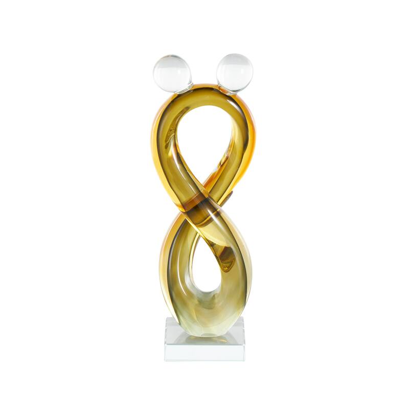 Orange Glass Infinity Abstract Decorative Sculpture with 2 Small Orbs