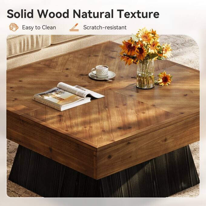 .39.37'' Solid Wood Square Coffee Table, Rustic Square Center Table