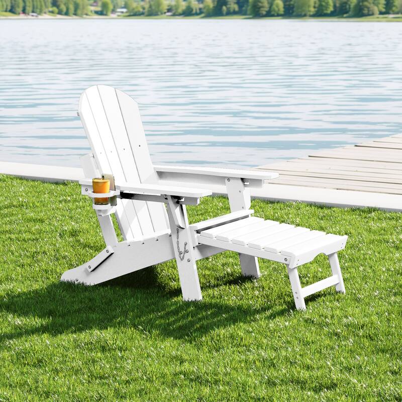 Laguna Outdoor Folding Adjustable Adirondack Chair with Cup Holder & Hideaway Ottoman