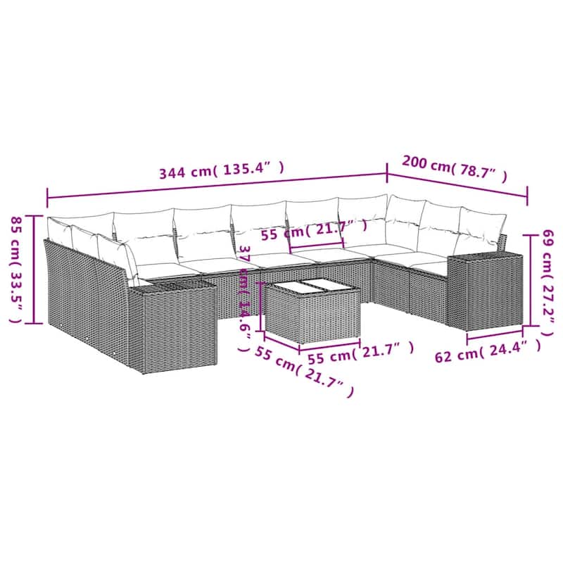 vidaXL 10 Piece Patio Sofa Set with Cushions Black Poly Rattan