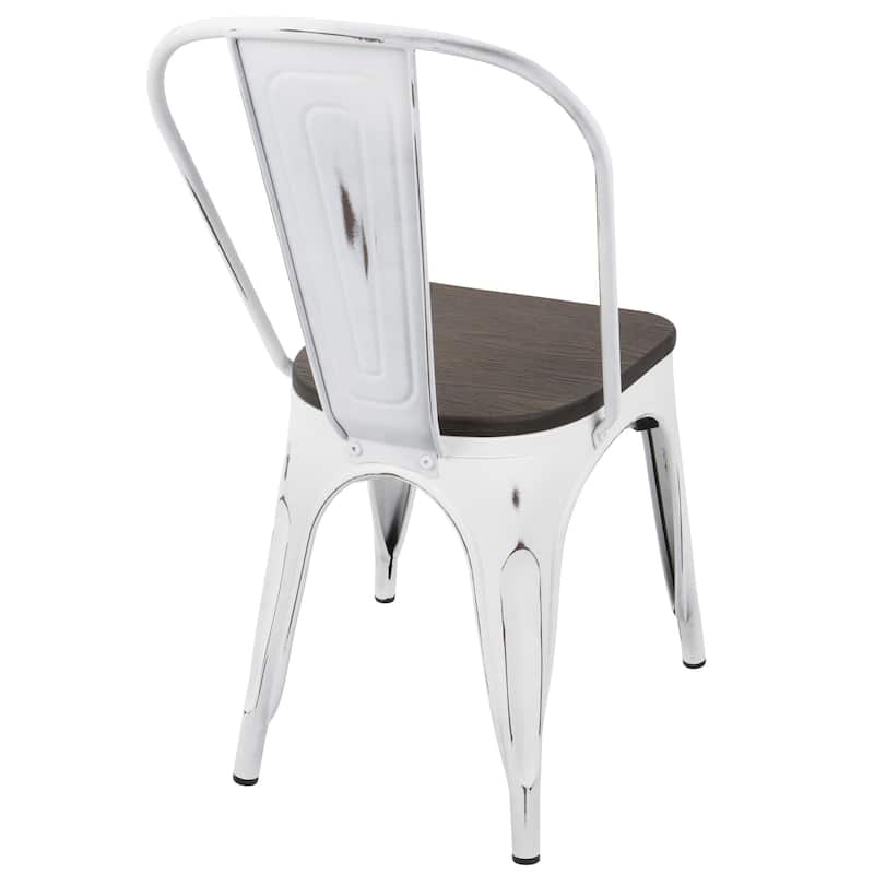 Set of 2 Espresso Bamboo Seat Vintage White Metal Dining Chair 32.25"